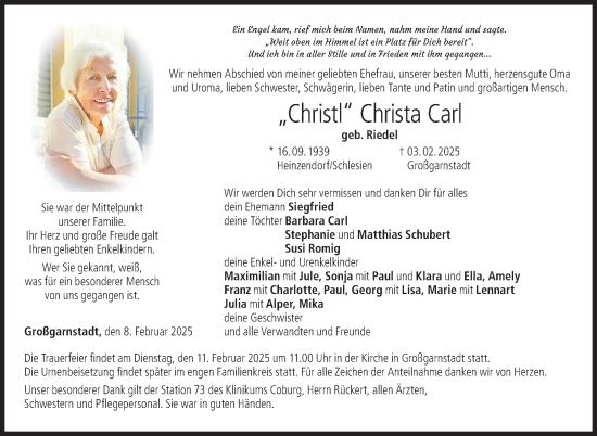 Traueranzeige von Christa Carl von Neue Presse Coburg