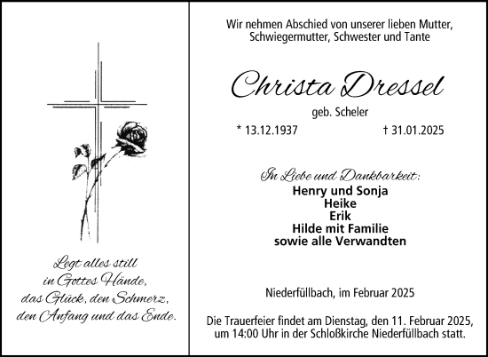 Traueranzeige von Christa Dressel von Neue Presse Coburg
