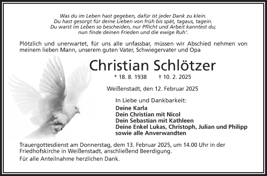 Traueranzeige von Christian Schlötzer von Frankenpost