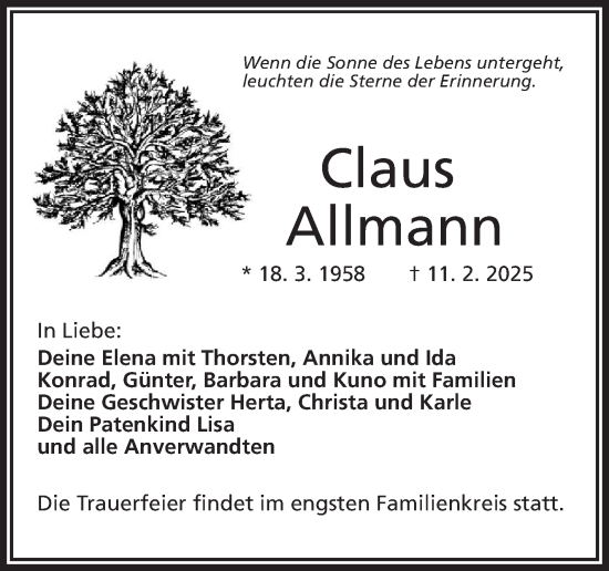 Traueranzeige von Claus Allmann von Frankenpost