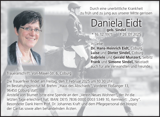 Traueranzeige von Daniela Eidt von Neue Presse Coburg