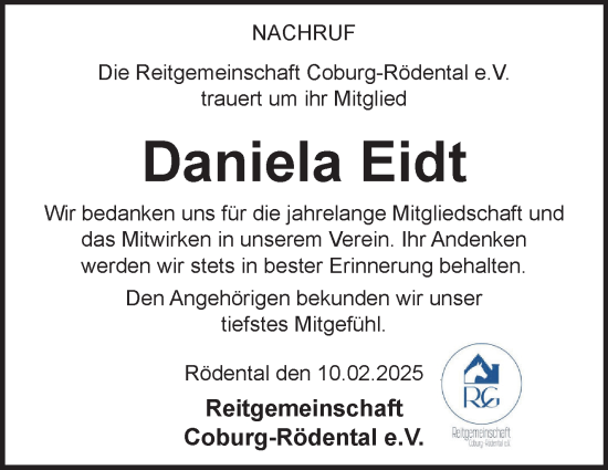 Traueranzeige von Daniela Eidt von Neue Presse Coburg