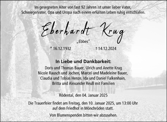 Traueranzeige von Eberhardt Krug von Neue Presse Coburg