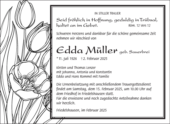 Traueranzeige von Edda Müller von Südthüringer Presse