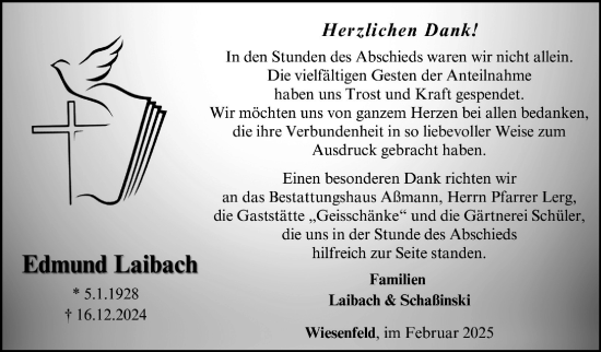 Traueranzeige von Edmund Laibach von Südthüringer Presse