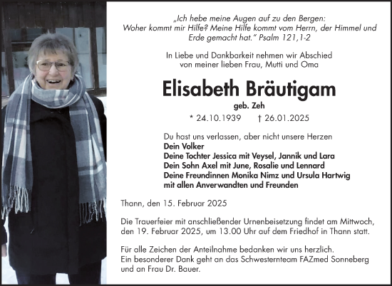 Traueranzeige von Elisabeth Bräutigam von Neue Presse Coburg