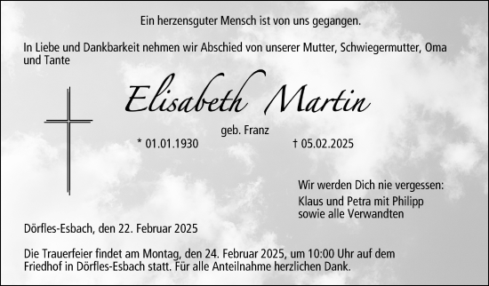 Traueranzeige von Elisabeth Martin von Neue Presse Coburg