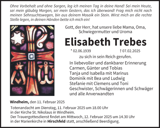 Traueranzeige von Elisabeth Trebes von Neue Presse Coburg