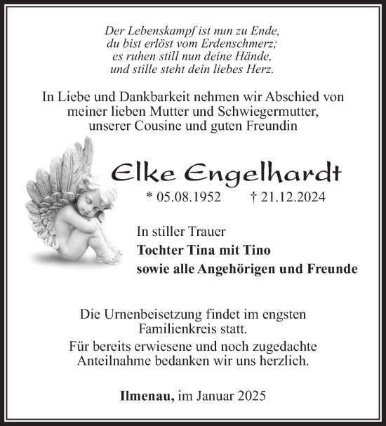 Traueranzeige von Elke Engelhardt von Südthüringer Presse