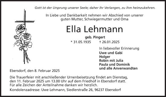 Traueranzeige von Ella Lehmann von Neue Presse Coburg