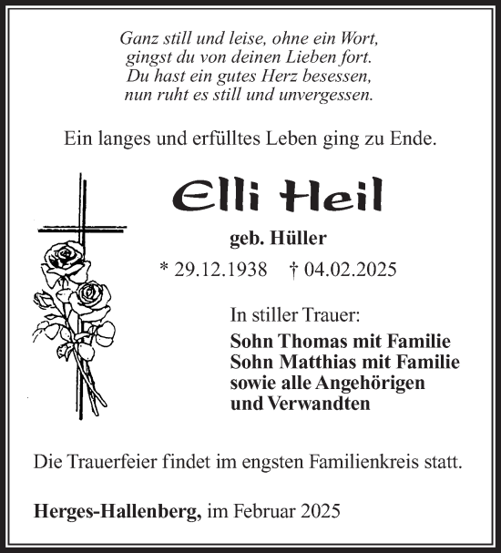 Traueranzeige von Elli Heil von Südthüringer Presse