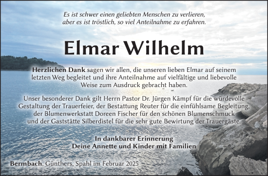 Traueranzeige von Elmar Wilhelm von Südthüringer Presse