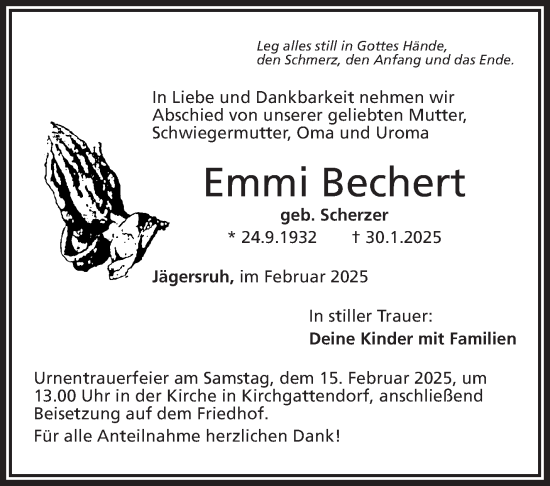 Traueranzeige von Emmi Bechert von Frankenpost