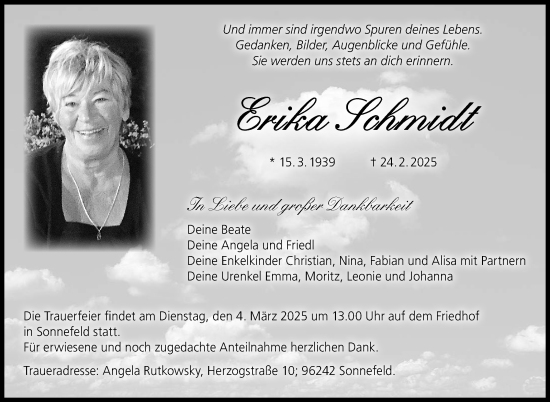 Traueranzeige von Erika Schmidt von Neue Presse Coburg