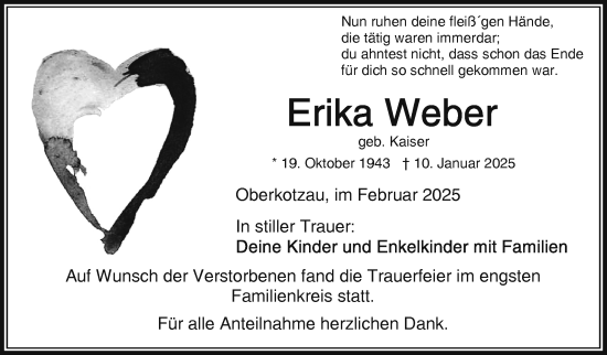 Traueranzeige von Erika Weber von Frankenpost