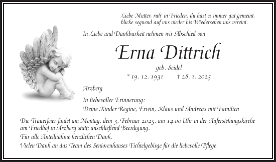 Traueranzeige von Erna Dittrich von Frankenpost