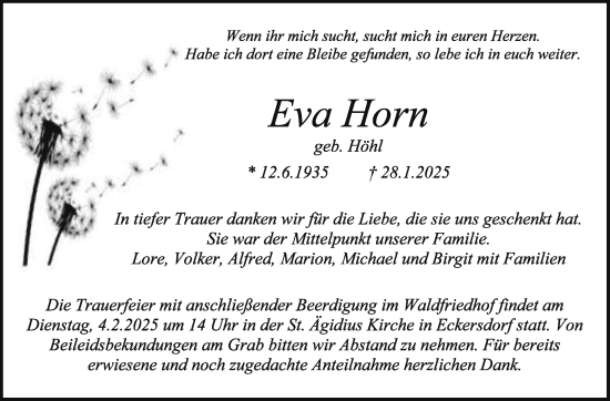 Traueranzeige von Eva Horn von Südthüringer Presse