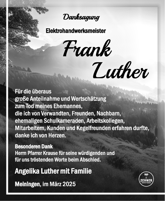 Traueranzeige von Frank Luther von Südthüringer Presse