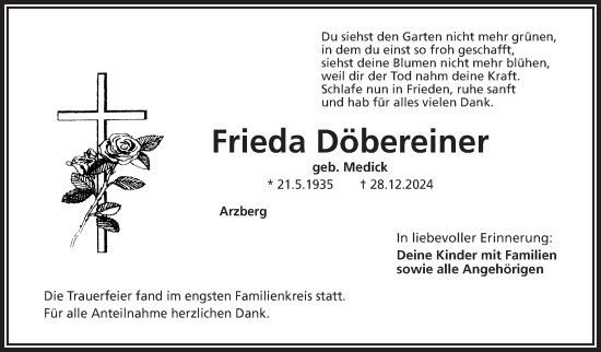 Traueranzeige von Frieda Döbereiner von Frankenpost