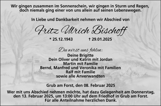 Traueranzeige von Fritz Ulrich Bischoff von Neue Presse Coburg