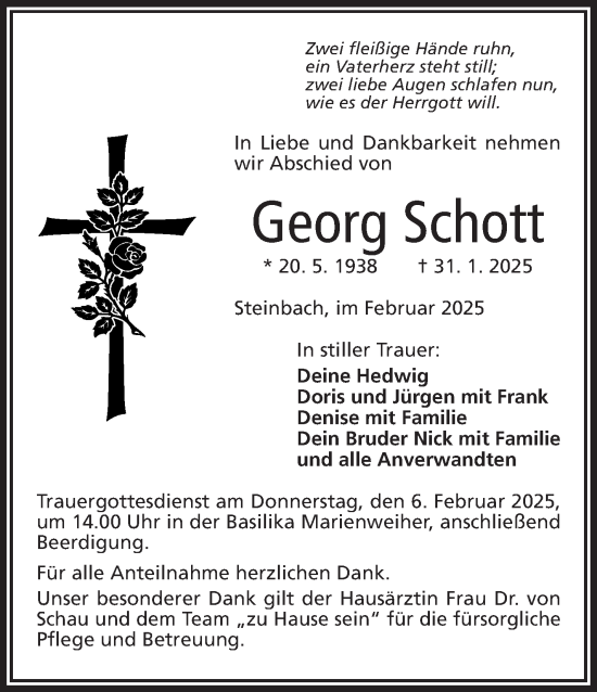 Traueranzeige von Georg Schott von Frankenpost