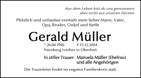 Traueranzeige von Gerald Müller von Südthüringer Presse