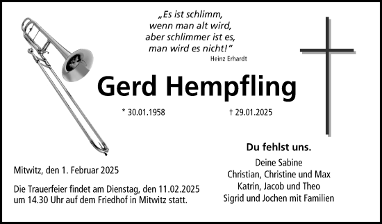 Traueranzeige von Gerd Hempfling von Neue Presse Coburg