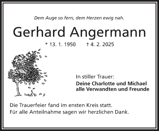Traueranzeige von Gerhard Angermann von Frankenpost