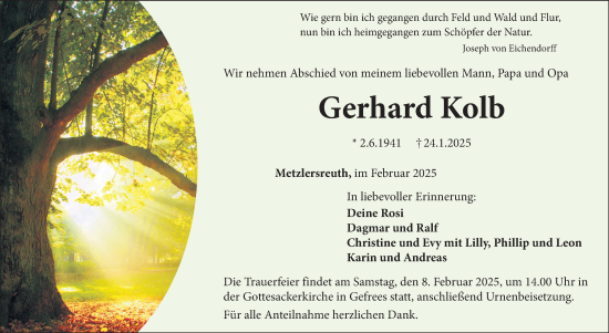 Traueranzeige von Gerhard Kolb von Frankenpost