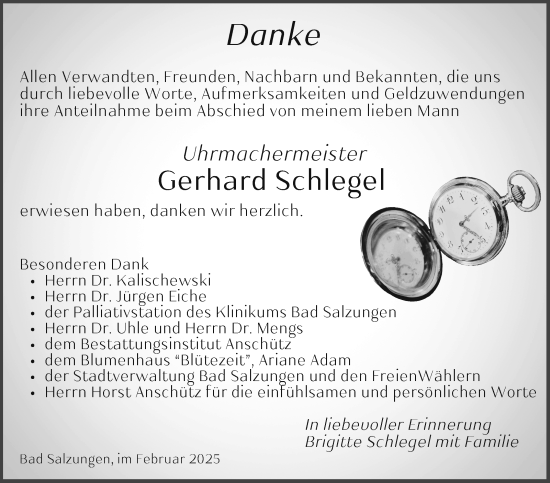 Traueranzeige von Gerhard Schlegel von Südthüringer Presse