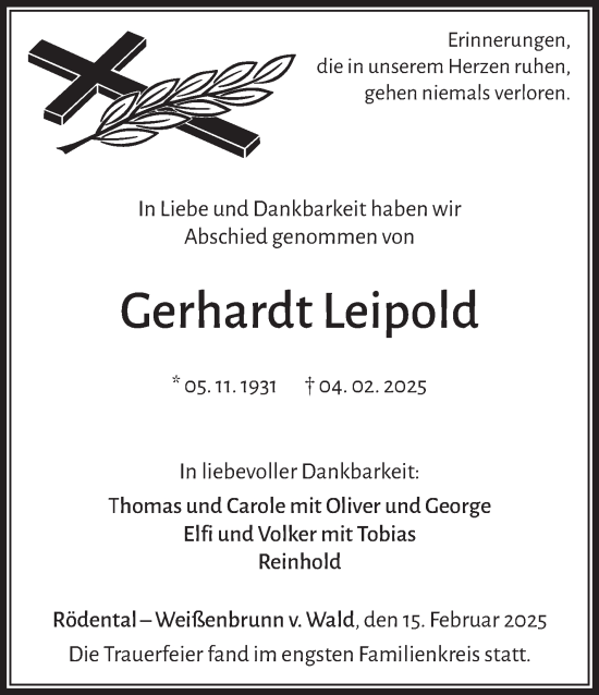 Traueranzeige von Gerhardt Leipold von Neue Presse Coburg
