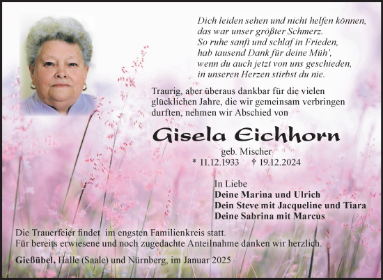 Traueranzeige von Gisela Eichhorn von Südthüringer Presse