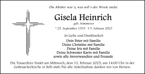 Traueranzeige von Gisela Heinrich von Frankenpost