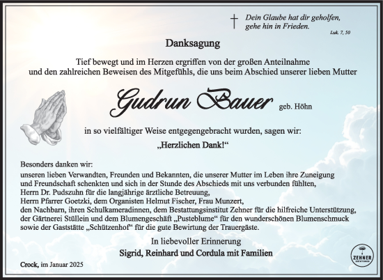 Traueranzeige von Gudrun Ortner von Südthüringer Presse