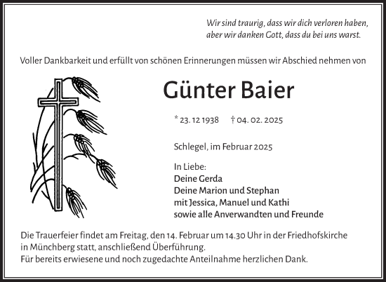 Traueranzeige von Günter Baier von Frankenpost