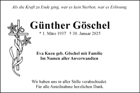Traueranzeige von Günter Göschel von Frankenpost