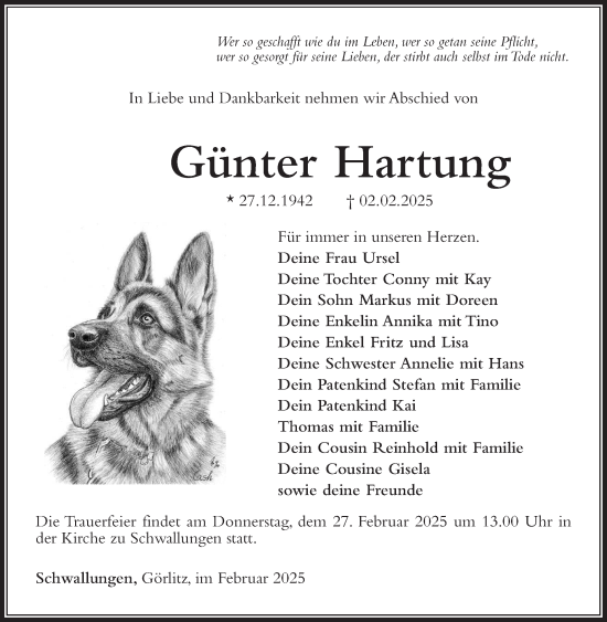 Traueranzeige von Günter Hartung von Südthüringer Presse