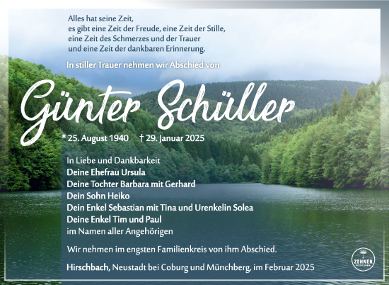 Traueranzeige von Günter Schüller von Südthüringer Presse