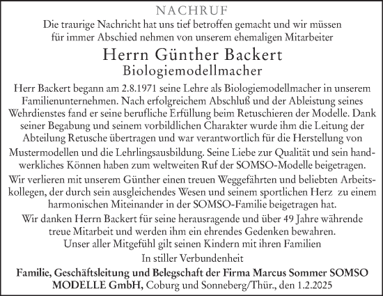 Traueranzeige von Günther Backert von Neue Presse Coburg