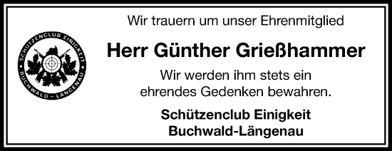 Traueranzeige von Günther Grießhammer von Frankenpost