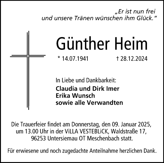 Traueranzeige von Günther Heim von Neue Presse Coburg