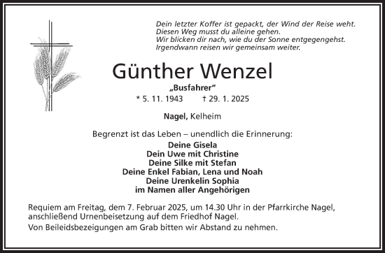 Traueranzeige von Günther Wenzel von Frankenpost
