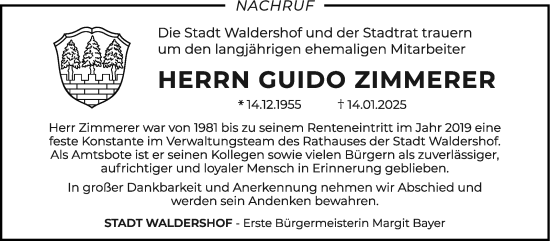 Traueranzeige von Guido Zimmerer von Frankenpost