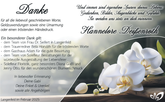 Traueranzeige von Hannelore Deißenroth von Südthüringer Presse