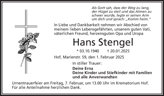 Traueranzeige von Hans Stengel von Frankenpost