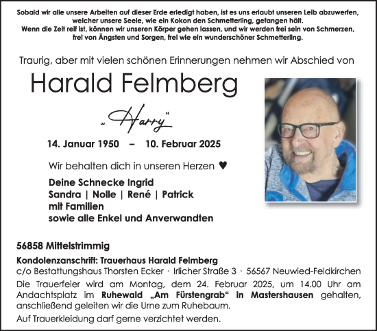 Traueranzeige von Harald Felmberg von Neue Presse Coburg