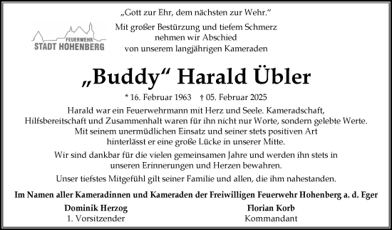 Traueranzeige von Harald Übler von Frankenpost