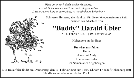 Traueranzeige von Harald Übler von Frankenpost