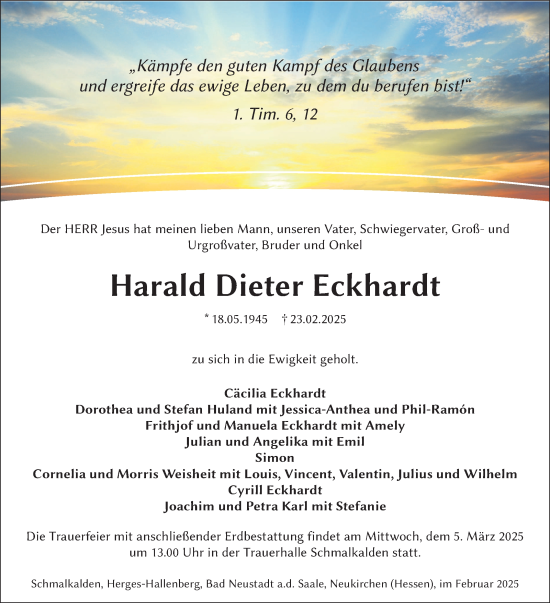 Traueranzeige von Harald Dieter Eckhardt von Südthüringer Presse