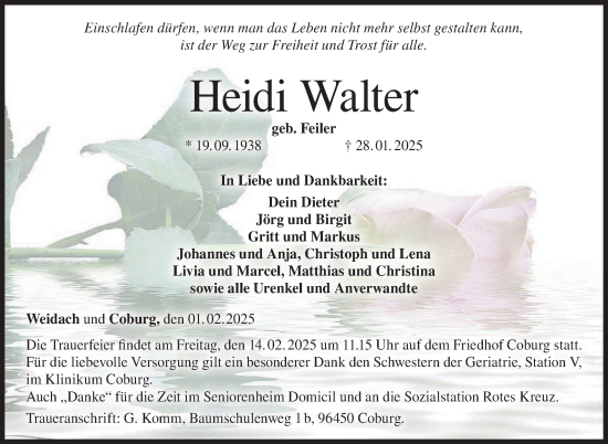 Traueranzeige von Heidi Walter von Neue Presse Coburg